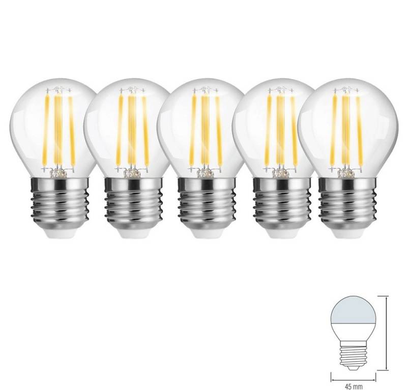V-TAC LED-Leuchtmittel 4W E27 Mini LED Filament Leuchtmittel Birne Leuchte, 5 St., Kaltweiß, Form G45, 430 Lumen, Eck klar Glas, E27 Edison Gewinde 5er set von V-TAC