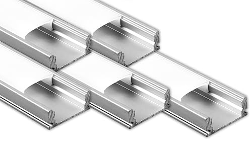 V-TAC 5 Profile für 2 Meter LED Streifen aus Aluminium - (10 Meter gesamt) - Profile für LED-Streifen mit matter Abdeckung - maximale Größe LED-Streifen 12,4 mm - Maße 17,4 x 7 mm von V-TAC