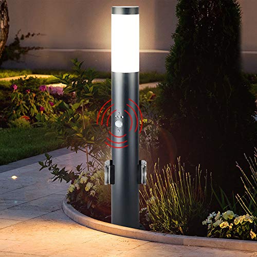 V-TAC Außen Steh Lampe ANTRHAZIT Bewegungsmelder Steckdosen Garten Leuchte Edelstahl 8976 von V-TAC