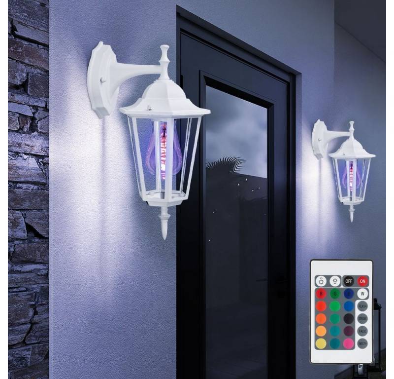 V-TAC Außen-Wandleuchte, Leuchtmittel inklusive, Warmweiß, Farbwechsel, 2er Set Wand Leuchten Beleuchtungen Glas Lampen Fernbedienung im Set von V-TAC