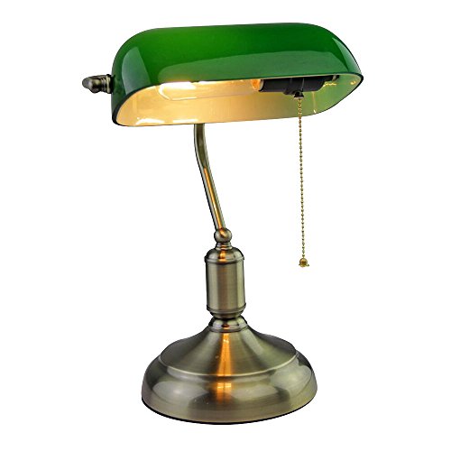 V-TAC Bankerlampe Glas verstellbar Tischleuchte Retro grün Schreibtischleuchte Zugschalter, Metall, 1x E27 Fassung, LxBxH 26x18x36 cm von V-TAC