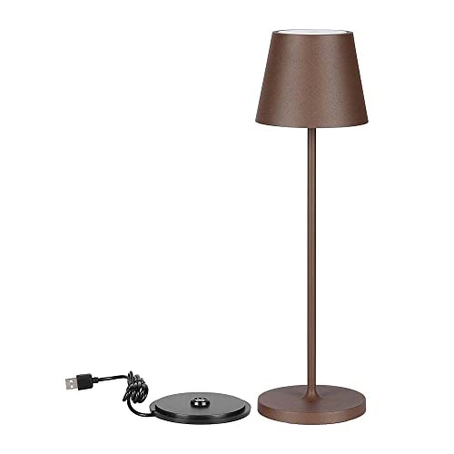 V-TAC Dimmbare LED-Tischlampe Kabellos mit Touch-Bedienung-Wiederaufladbar Braun Lampe für den Innen und Draußen-Außenbereich IP54-Für Hause und Restaurant-4400-mAh-Akku-Warmweiß 3000K-2W, VT-7522 von V-TAC