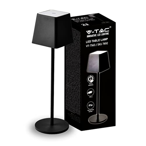 V-TAC Dimmbare LED Tischlampe Kabellos mit Touch-Bedienung - Wiederaufladbar Lampe farbe Weiß für den Innen und Draußen - IP54 - Hause Restaurant - 4400-mAh-Akku - Warmweiß 3000K - 3W von V-TAC