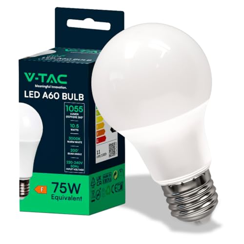 V-TAC E27 Weiße LED-Lampen - GLS - IP20-10.5W - 1055 Lumen - 3000K, Weiß von V-TAC