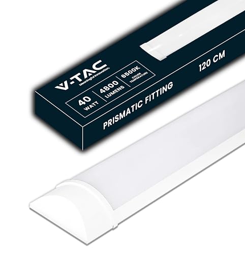 V-TAC Feuchtraumleuchte LED 120 CM - 40W - Samsung Chip - Rechteckige Lampe 4300 Lumen IP20 für Wand, Garage, Shop - LED Röhre - Prismatische Deckenleuchte LED - Licht 6400K Kaltweiß von V-TAC