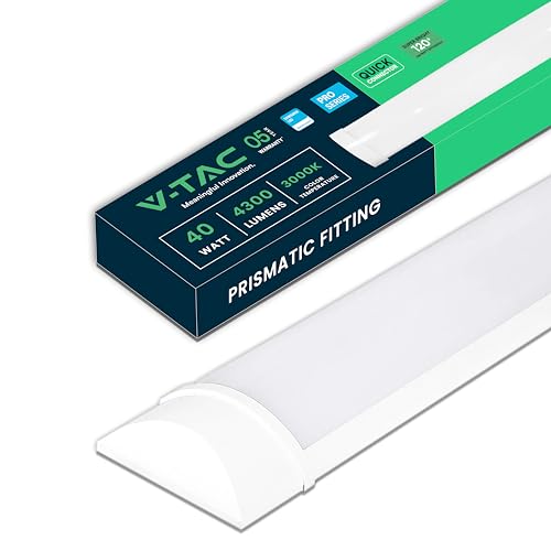 V-TAC Feuchtraumleuchte LED 120 CM - 40W - mit Samsung Chip - Rechteckige Lampe 4300 Lumen IP20 für Wand, Garage, Shop - LED Röhre - Prismatische Deckenleuchte LED - Licht 3000K Warmweiß von V-TAC