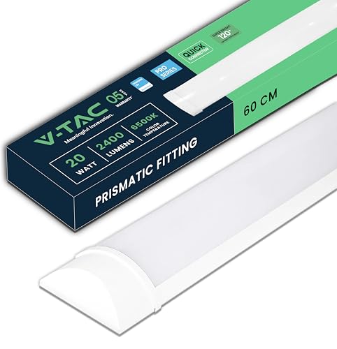 V-TAC Feuchtraumleuchte LED 60 CM - 20W - Samsung Chip - Rechteckige Lampe 2400 Lumen IP20 für Wand, Garage, Shop - LED Röhre - Prismatische Deckenleuchte LED - Licht 6400K Kaltweiß von V-TAC
