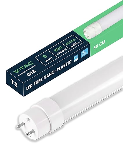 V-TAC LED Röhre 60 CM - T8 - G13 - Fassung 7.5W - 850 Lumen - Samsung Chip - Röhren für Decke, Wand, Garage, Geschäft - T8 LED-Röhre - Ersatz für Neonröhren - Licht 6500K Kaltweiß von V-TAC