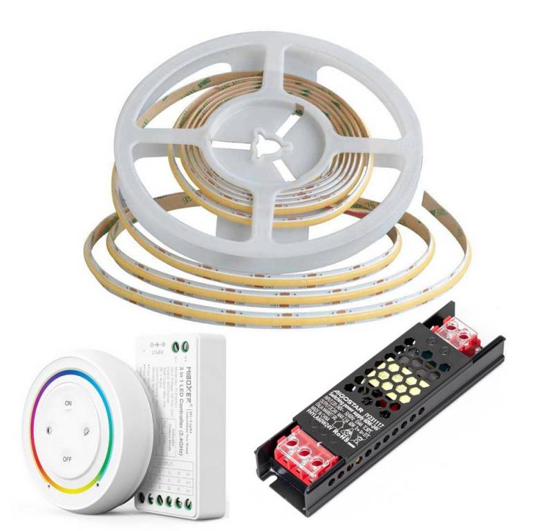 V-TAC LED Stripe COB LED Streifen DC 24V LED Strips mit 480 LEDs 8mm Breite 5 oder 10 m, COB-Technologie Touch Fernbedienung 24V kommplett set von V-TAC