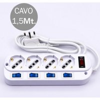 V-TAC Multiplug mit Kabel 1,5m 4 Steckdosen 10/16A 2P+E Bipass + Schuko 45° mit Hauptschalter und 4 Einzelstecker 16A 2P+E von V-TAC