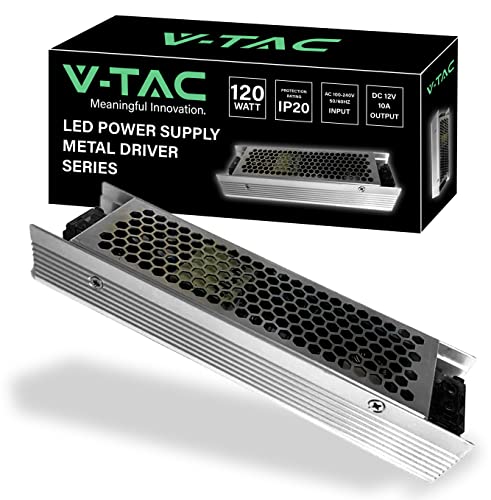 V-TAC Netzteil für professionelle LED-Streifen, 120 W, 12 V, 10 A, Transformator aus Metall für elektronische Geräte, Kameras, Bildschirme - Ultradünn - AC:85-265 V von V-TAC