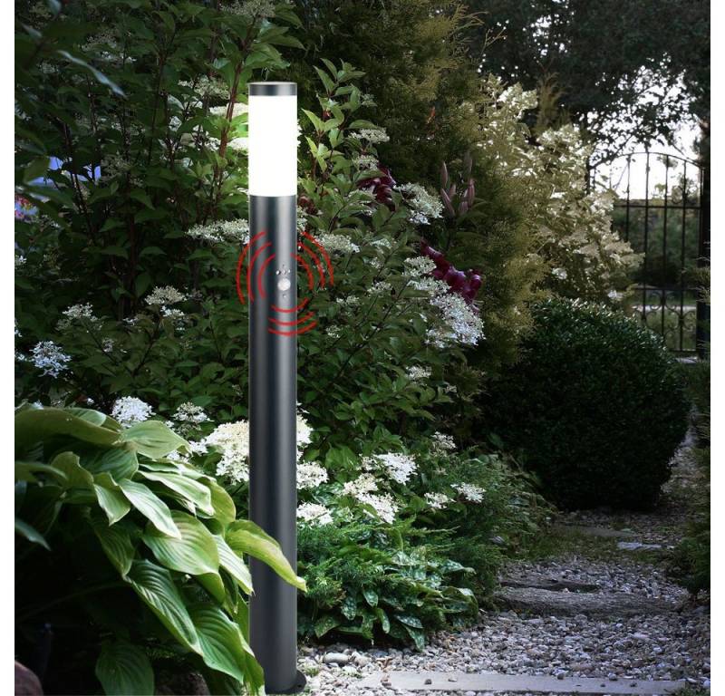 V-TAC Pollerleuchte, Leuchtmittel nicht inklusive, Außen Steh Lampe ANTHRAZIT Garten Bewegungsmelder Edelstahl von V-TAC