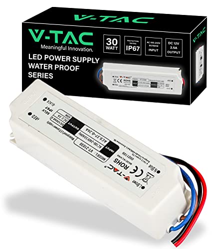 V-TAC Professionelles Netzteil für LED-Streifen, 30 W, 12 V, 2,5 A, Transformator aus Kunststoff für elektronische Geräte, Kameras, Bildschirme, ultradünn, Eingang AC 100-240 V von V-TAC