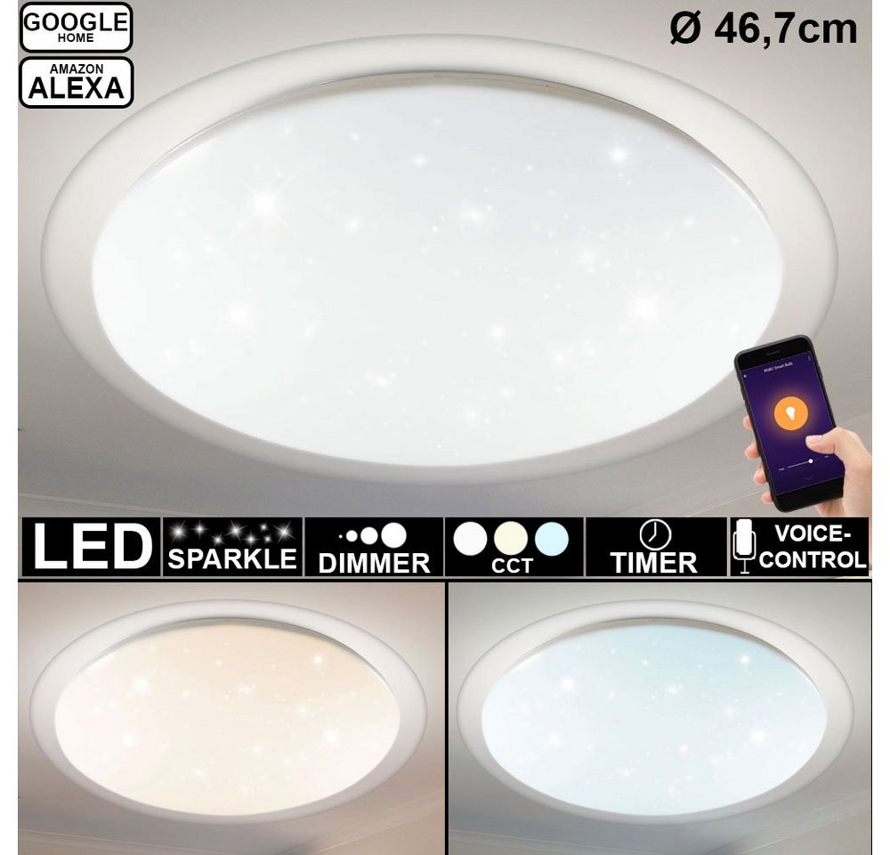 V-TAC Smarte LED-Leuchte, LED-Leuchtmittel fest verbaut, Kaltweiß, Warmweiß, Neutralweiß, Tageslichtweiß, Smart Home LED Decken Leuchte 40W Alexa App Lampe dimmbar Sternen von V-TAC