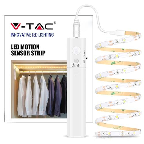 V-TAC VT-8082 ww LED-Streifen-Komplettset mit Bewegungsmelder mit Batterie-Box 6V 1m Warmweiß von V-TAC