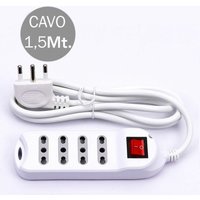 V-tac - Multistecker mit Kabel 1,5m 4 Steckdosen 10/16A 2P+E 2P+E Bipass mit beleuchtetem Schalter und 16A 2P+E Stecker Weiß von V-TAC
