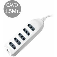 V-tac - Multistecker mit Kabel 1,5m 5 Steckdosen 10/16A 2P+E 2P+E 2P+E 2P+E 2P+E 2P+E Wandstecker Weiß von V-TAC