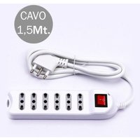 V-tac - Steckdosenleiste mit 1,5 m Kabel, 6 Steckdosen, 10/16 a, 2P+T, Zweiwege, mit beleuchtetem Schalter und 16 a, 2P+T-Stecker, Farbe Weiß von V-TAC