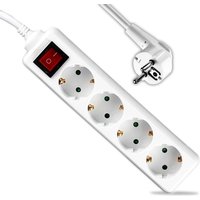 Steckdosenleiste mit 5 m Kabel, 4 Steckdosen, 10 a, 2P + Schuko, und beleuchtetem Schalter, Schuko-Stecker, Farbe Weiß - V-tac von V-TAC