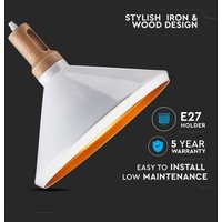 LED-Metallkegel-Kronleuchter mit E27-Fassung (max. 60 w), glänzend weiß und Holzschaft - V-tac von V-TAC