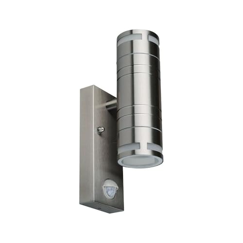 VT-7632S GLASS GU10 WALL FITTING WITH SENSOR, STAINLESS STAINLESS STEEL BODY(H:21,5 cm) - 2 WAY IP44 von V-TAC