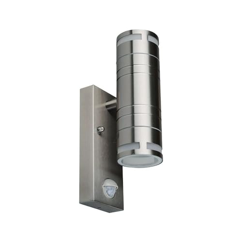 VT-7632S GLASS GU10 WALL FITTING WITH SENSOR, STAINLESS STAINLESS STEEL BODY(H:21,5 cm) - 2 WAY IP44 von V-TAC
