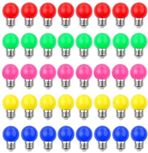 V-TOO LED 40er Pack Farbige Glühbirnen E27 Bunt LED 3W 240 Lumens Dekoratives Licht und Design E27 Bunte Glühbirnen Gemischte Farben Rot Gelb Blau Grün Rosa V-TOO LED 40er Pack Farbige Glühbirnen E27 Bunt LED 3W 240 Lumens Dekoratives Licht und Design E27 Bunte Glühbirnen Gemischte Farben Rot Gelb Blau Grün Rosa von V-TOO