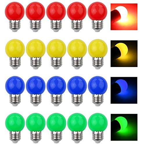 V-TOO LED Bunte E27 Farbige Glühbirnen 3W=30W Dekoratives Licht und Design 240 Lumens AC220V-240V Dekorationslampe Gemischte Farben Rot Gelb Blau Grün - 20er Pack von V-TOO