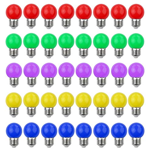 V-TOO LED Bunte E27 Farbige Glühbirnen 3W=30W Dekoratives Licht und Design 240 Lumens AC220V-240V Dekorationslampe Gemischte Farben Rot Gelb Blau Grün Lila - 40er Pack von V-TOO