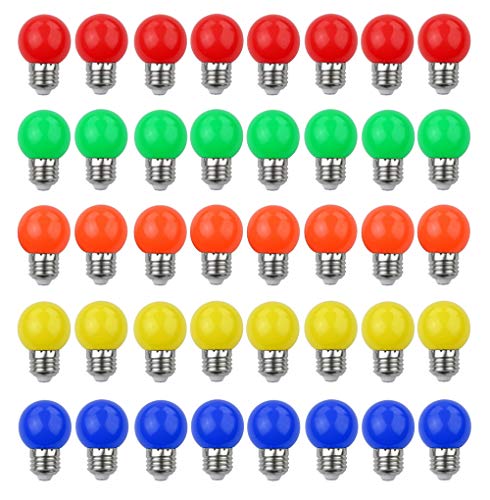 V-TOO LED Bunte E27 Farbige Glühbirnen 3W=30W Dekoratives Licht und Design 240 Lumens AC220V-240V Dekorationslampe Gemischte Farben Rot Gelb Blau Grün Orange - 40er Pack von V-TOO