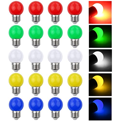 V-TOO LED Bunte E27 Farbige Glühbirnen 3W=30W Dekoratives Licht und Design 240 Lumens AC220V-240V Dekorationslampe Gemischte Farben Rot Gelb Blau Grün Weiß - 20er Pack von V-TOO