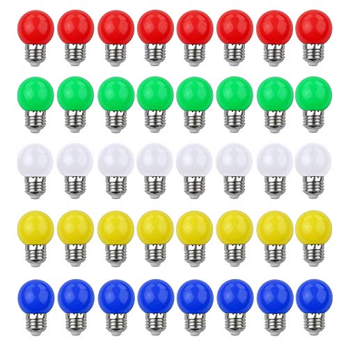 V-TOO LED Bunte E27 Farbige Glühbirnen 3W=30W Dekoratives Licht und Design 240 Lumens AC220V-240V Dekorationslampe Gemischte Farben Rot Gelb Blau Grün Weiß - 40er Pack von V-TOO