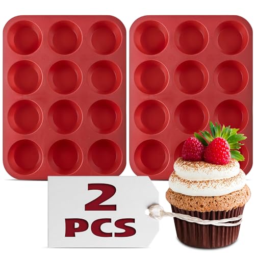 V TOWER 12 Silikon-Muffinformen, 2 Stück, 5,1 cm tief, Silikonformen zum Backen, flexible Antihaft-Muffinformen zum Backen, 12 Mulden, Silikon-Muffinform-Set, antihaftbeschichtet, Cupcake-Backform von V TOWER