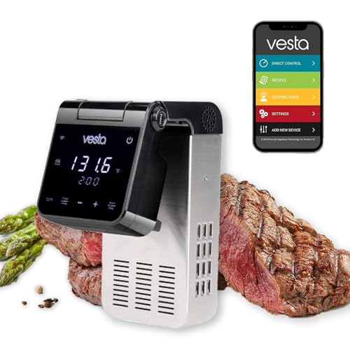 Vesta Precision Sous Vide Kocher "Imersa Elite" - Leistungsstarke Pumpe Design - Präzise und stabile Temperaturkontrolle - WLAN App Control - Touchpanel - 1200 Watt (Schwartz) von V Vesta Precision