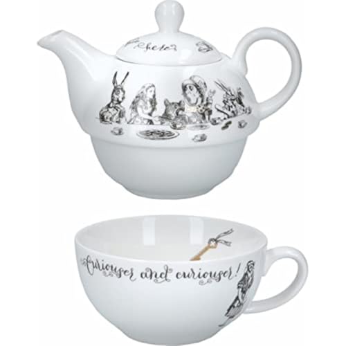 V&A Alice im Wunderland Teekanne und Tasse Set für 1 in Geschenkbox, Teeservice aus feinem China, weiß, 250 ml von CREATIVE TOPS