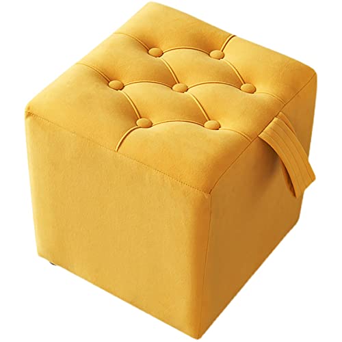 V&U Cube Sitzhocker Polsterhocker Mit Behandeln,Niedlich Couch Hocker Schaltflächen Sitzhocker Für Wohnzimmer Schlafzimmer,Samt Sitzhocker Fußstütze Hocker-Gelb 31x31x33cm(12x12x13inch) von V&U