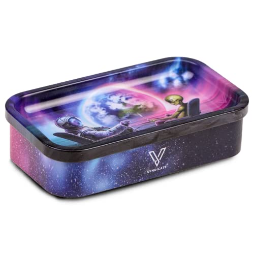 V Syndicate 12.7x7.1x3.8 cm Mini-Aufbewahrungsbox aus Metall mit Deckel zum Rollen, luftdichter Rolltablett, interaktiven Kunstwerken auf allen Seiten (Syndicase 2.0, stumpfer Orbit) von V. Syndicate