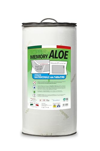 Generico 1 Topper Memory Foam 2 Quadrate cm 160 x 190 x 4 Aloe, Viskoelastisches Polyurethan Polyester von V.I.P. Very Important Pillow