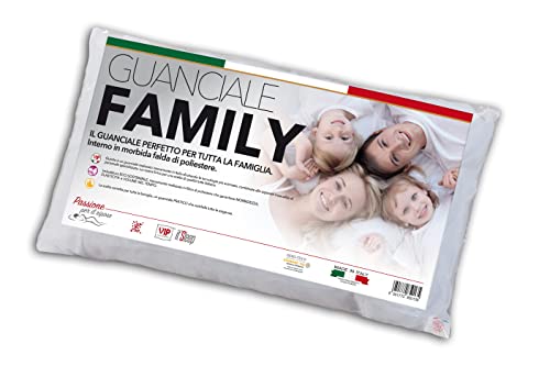 Kissen FAMILY mit Kardinen-Krempe aus 100 % Polyesterfaser, 45 x 75 cm, mittlere Höhe, ideal für die ganze Familie, Weiß, mittelhoch, mit Bezug 65% Polyester + 35% Baumwolle von V.I.P. Very Important Pillow