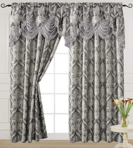V Luxuriöser Jacquard-Vorhang mit angenähtem Wasserfall-Volant, 137 x 213 cm, Ashley Grey V Luxuriöser Jacquard-Vorhang mit angenähtem Wasserfall-Volant, 137 x 213 cm, Ashley Grey von V