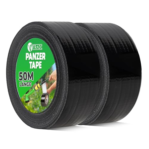 V1 TRADE Panzertape Schwarz 48mm x 50m - 2 x Panzerband extra stark wasserfest für innen und außen geeignet - Duct Tape mit einfacher Handhabung & rückstandsfrei entfernbar von V1 TRADE