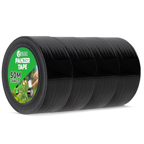 V1 TRADE Panzertape Schwarz 48mm x 50m - 4 x Panzerband extra stark wasserfest für innen und außen geeignet - Duct Tape mit einfacher Handhabung & rückstandsfrei entfernbar von V1 TRADE