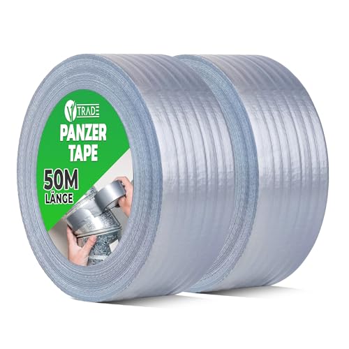 V1 TRADE Panzertape Silber 48mm x 50m - 2 x Panzerband extra stark wasserfest für innen und außen geeignet - Duct Tape mit einfacher Handhabung & rückstandsfrei entfernbar von V1 TRADE