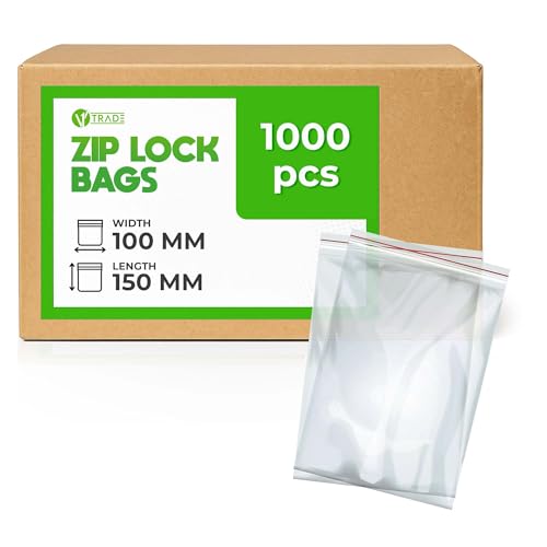 V1 TRADE Zip Beutel Set 1000 Stück 100 x 150 mm - Baggys - Robuste Druckverschlussbeutel - Wiederverschließbare Beutel zu Einer Besseren Organisation - Plastikbeutel Verschließbar V1 TRADE Zip Beutel Set 1000 Stück 100 x 150 mm - Baggys - Robuste Druckverschlussbeutel - Wiederverschließbare Beutel zu Einer Besseren Organisation - Plastikbeutel Verschließbar von V1 TRADE