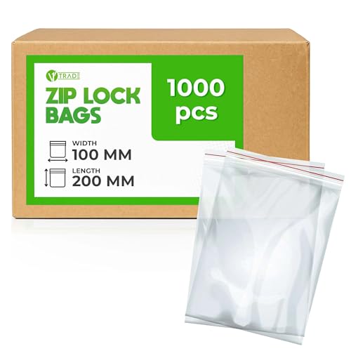 V1 TRADE Zip Beutel Set 1000 Stück 100 x 200 mm - Baggys - Robuste Druckverschlussbeutel - Wiederverschließbare Beutel zu Einer Besseren Organisation - Plastikbeutel Verschließbar V1 TRADE Zip Beutel Set 1000 Stück 100 x 200 mm - Baggys - Robuste Druckverschlussbeutel - Wiederverschließbare Beutel zu Einer Besseren Organisation - Plastikbeutel Verschließbar von V1 TRADE