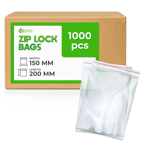 V1 TRADE Zip Beutel Set 1000 Stück 150 x 200 mm - Baggys - Robuste Druckverschlussbeutel - Wiederverschließbare Beutel zu Einer Besseren Organisation - Plastikbeutel Verschließbar von V1 TRADE