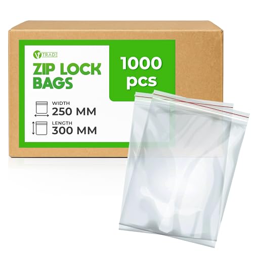 V1 TRADE Zip Beutel Set 1000 Stück 250 x 300 mm - Baggys - Robuste Druckverschlussbeutel - Wiederverschließbare Beutel zu Einer Besseren Organisation - Plastikbeutel Verschließbar von V1 TRADE