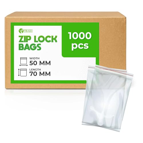 V1 TRADE Zip Beutel Set 1000 Stück 50 x 70 mm - Baggys - Robuste Druckverschlussbeutel - Wiederverschließbare Beutel zu Einer Besseren Organisation - Plastikbeutel Verschließbar V1 TRADE Zip Beutel Set 1000 Stück 50 x 70 mm - Baggys - Robuste Druckverschlussbeutel - Wiederverschließbare Beutel zu Einer Besseren Organisation - Plastikbeutel Verschließbar von V1 TRADE