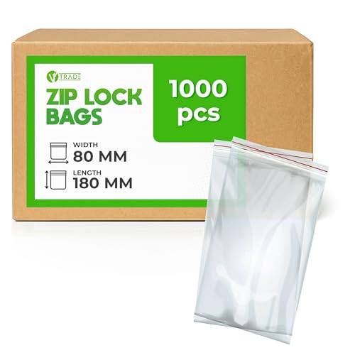 V1 TRADE Zip Beutel Set 1000 Stück 80 x 180 mm - Baggys - Robuste Druckverschlussbeutel - Wiederverschließbare Beutel zu Einer Besseren Organisation - Plastikbeutel Verschließbar von V1 TRADE