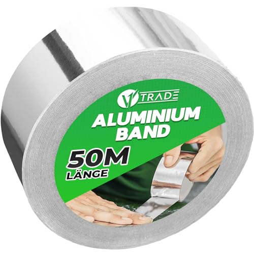 V1 Trade Aluminium Klebeband Hitzebeständiges 48mm x 50m - 1 Rolle Wasserdichtes Alu Klebeband zum Reparieren von Metalloberflächen - Metallklebeband UV Beständig - Starke Aluband Selbstklebend von V1 TRADE